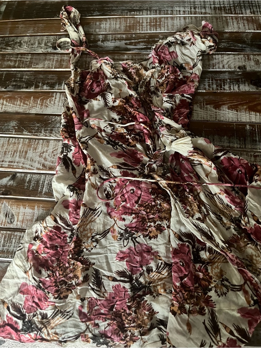 O'Neill Pink and Cream Floral Tie-Shoulder Mini Dress